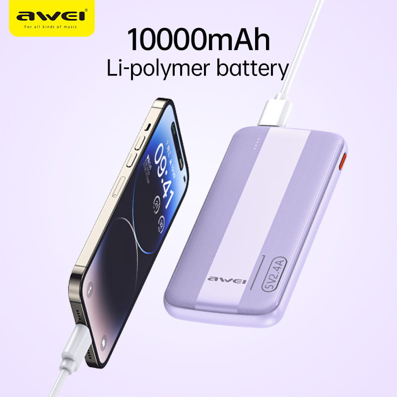 Picture of Awei P20K 2.4A Fast Charging Slim Looking 10000mAh PowerBank With Dual Output