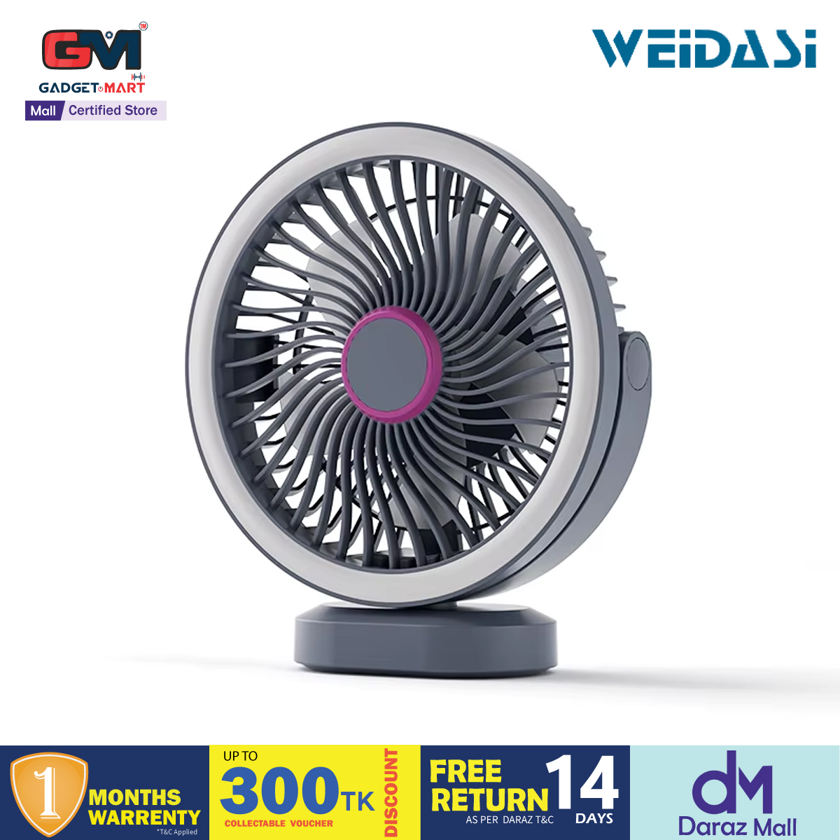 Picture of Weidasi WD-279 Newest Trend Desktop Fan USB Rechargeable Mini Table Fan 2400mAh Portable Small Desk Fan