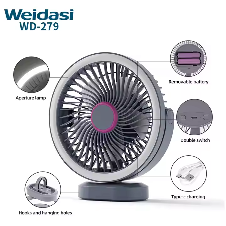 Picture of Weidasi WD-279 Newest Trend Desktop Fan USB Rechargeable Mini Table Fan 2400mAh Portable Small Desk Fan