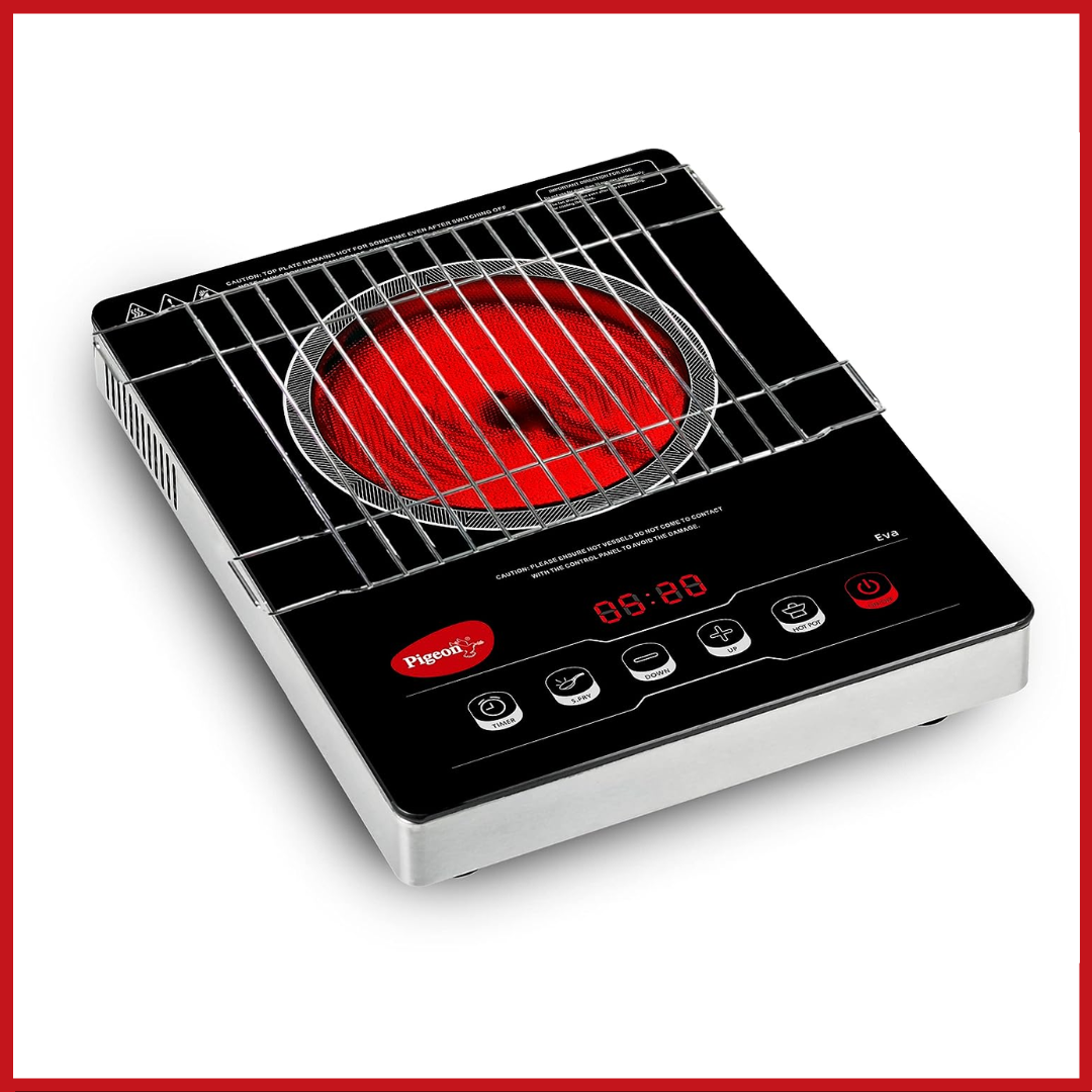 Picture of Pigeon Eva Plus 2000W 3-Ring Infrared Cooker with Time Control, Fire Choice Option, and Feather Touch Operation (Best price)