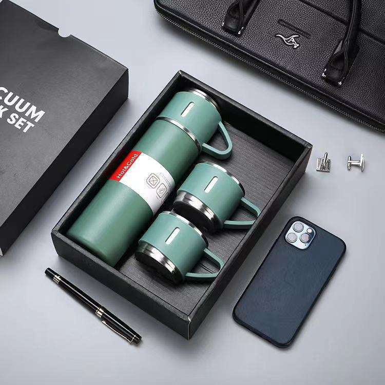 Picture of Vacuum Flask Gift Set -Vacuum Flask Set with 3 Cups/ Stainless Steel Vacuum Flask Set/ Coffee Mug/ Tea Mug/ Travel Mug with 3 cups