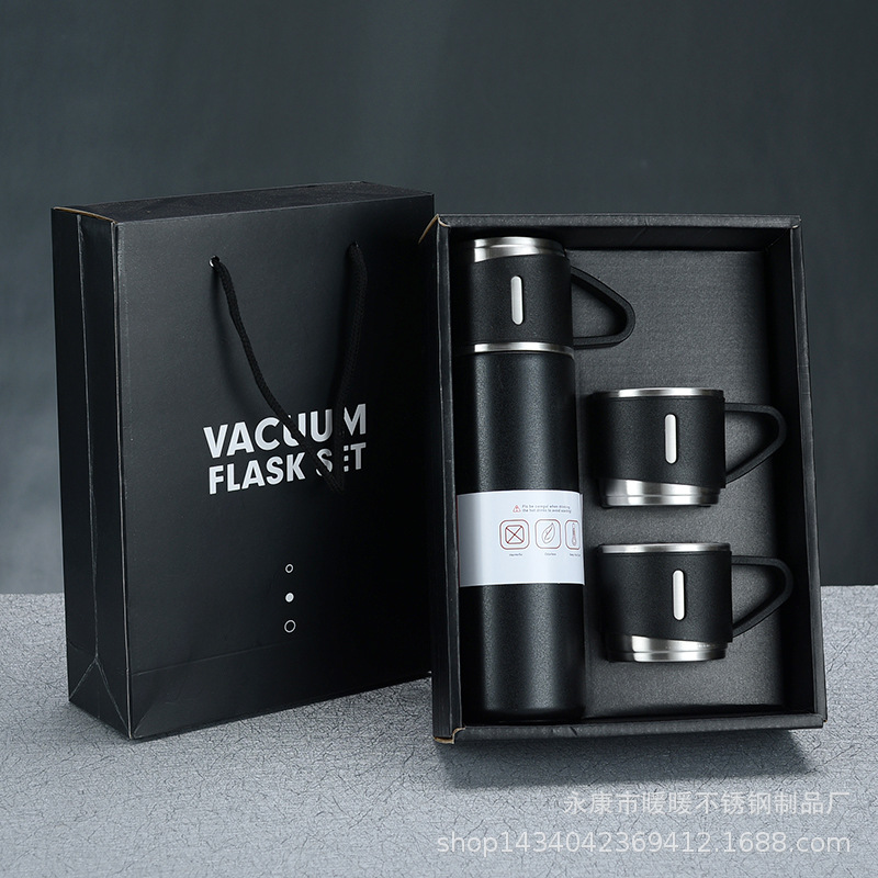Picture of Vacuum Flask Gift Set -Vacuum Flask Set with 3 Cups/ Stainless Steel Vacuum Flask Set/ Coffee Mug/ Tea Mug/ Travel Mug with 3 cups
