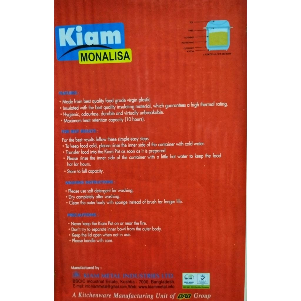 Picture of Kiam Monalisa Steel Hot Tiffin Carrier Lunch Pot - Box - Tiffin Box For Office