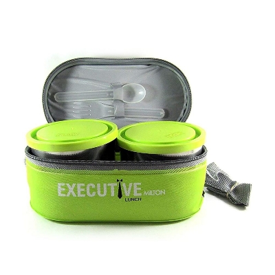 Picture of Milton Executive Lunch Box 2 Steel And 1 Microwave Safe Plastic Tiffin Box - Green