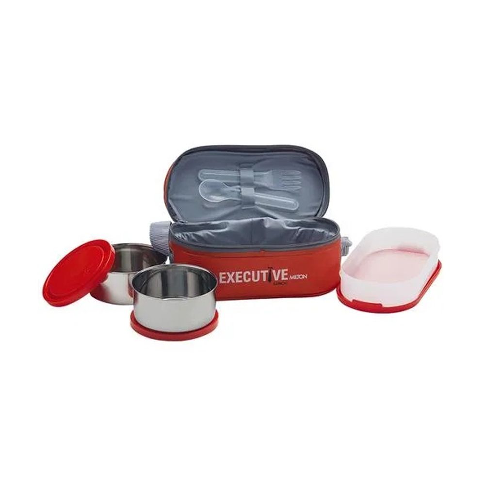 Picture of Milton Executive Lunch Box 2 Steel And 1 Microwave Safe Plastic Tiffin Box - Green
