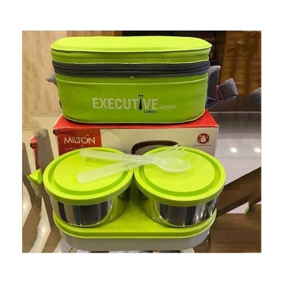 Picture of Milton Executive Lunch Box 2 Steel And 1 Microwave Safe Plastic Tiffin Box - Green