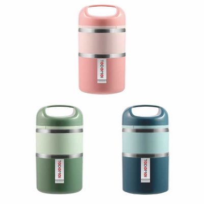 Picture of Tedemei 2 layers portable 1.13L BPA free leakproof round stainless steel bowl student kid bento lunch box food container, Tiffin Box || school lunch box, kids lunch box, thermos lunch box, hot lunch box