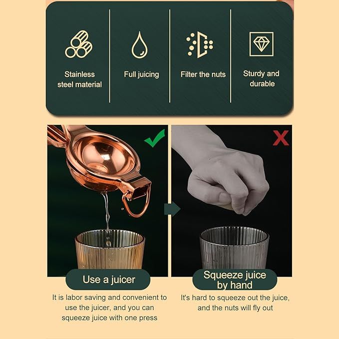 Picture of Lemon Squeezer Stainless Steel Press, Hand Juicer, Ergonomic Ultra Long Handle Juicer, Hand Held Squeezer, Lemon Squeezer Juicer, Stainless Steel Juicer Hand Press for Lemon Lime Citrus for(Rose Gold)