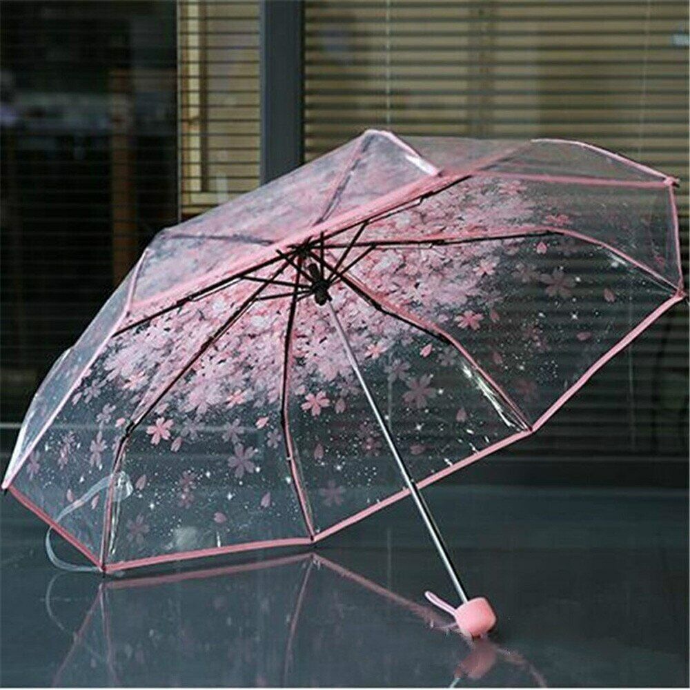 Picture of Flower Print Transparent Folding Umbrella