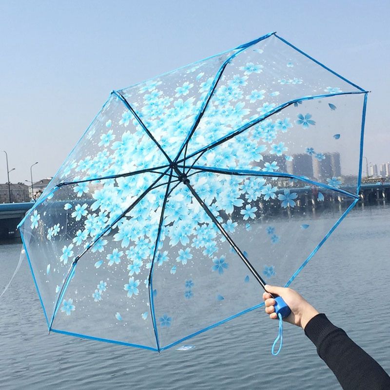 Picture of Flower Print Transparent Folding Umbrella
