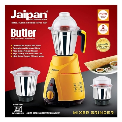 Picture of Original Indian Jaipan Butler 850 watts mixer grinder, Superfast Grinding & Blending, heavy-duty professional grade large jar & blades