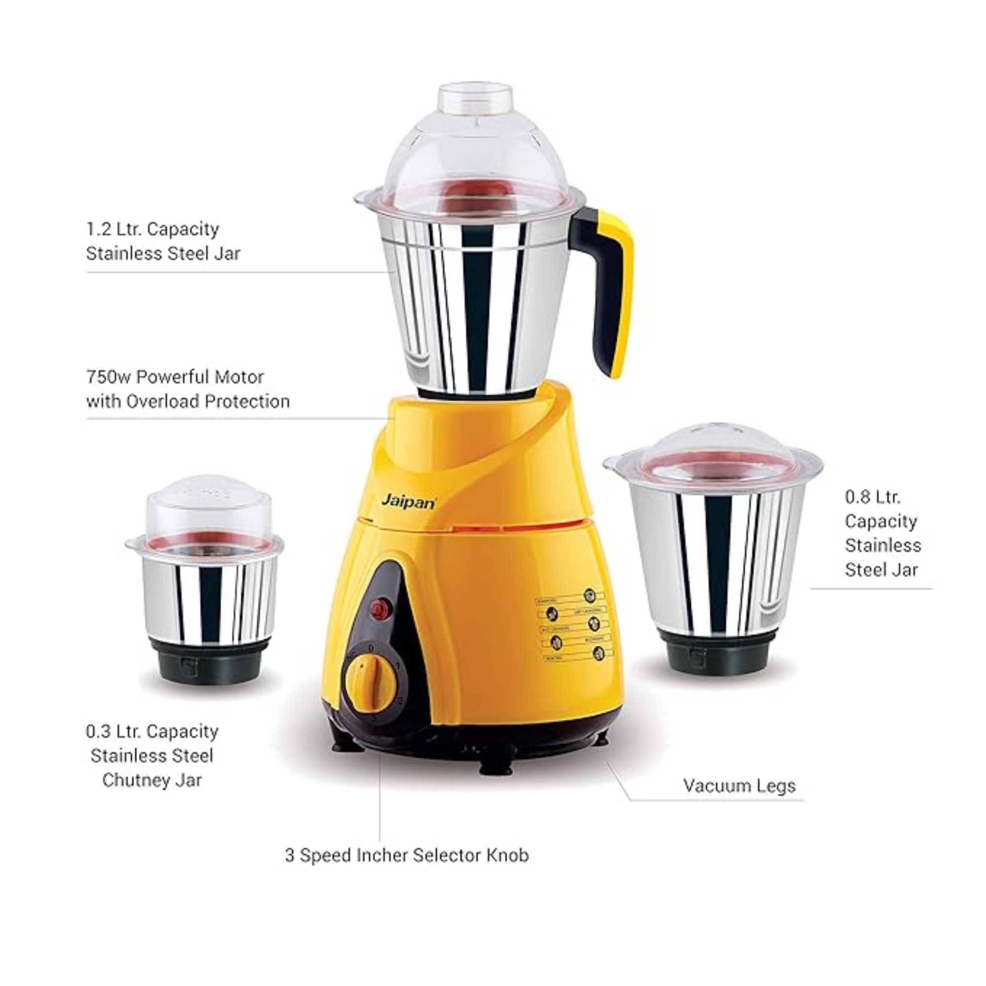 Picture of Original Indian Jaipan Butler 850 watts mixer grinder, Superfast Grinding & Blending, heavy-duty professional grade large jar & blades