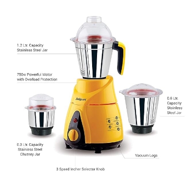 Picture of Original Indian Jaipan Butler 850 watts mixer grinder, Superfast Grinding & Blending, heavy-duty professional grade large jar & blades