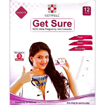 Picture of 12 PCS Get Sure HCG Urine Pregnancy Test Cassette || (1box)