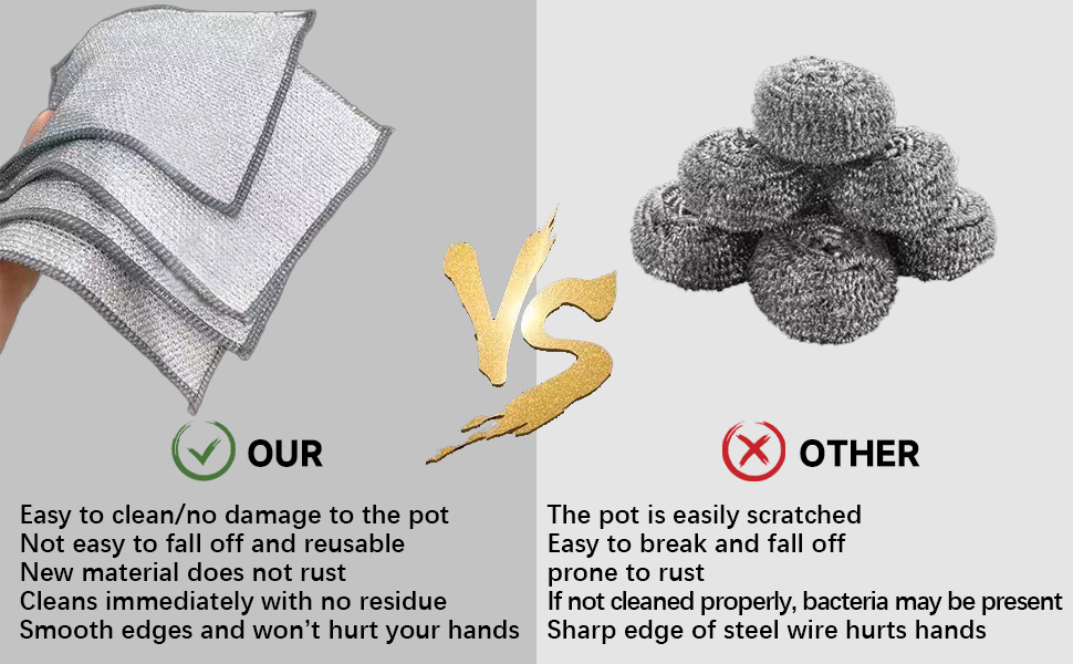 Picture of 3-Piece Multifunctional Non-Scratch Wire Dishcloth - Double-Sided Wire Dishwashing Cloth, Non-Stick Oil Steel Wire Cleaning Cloth, Alternative to Steel Wool, Dish and Pot Cleaning Scrub For Kitchen Stove, Stainless Steel Dish Scourers, Dish Wash Metal