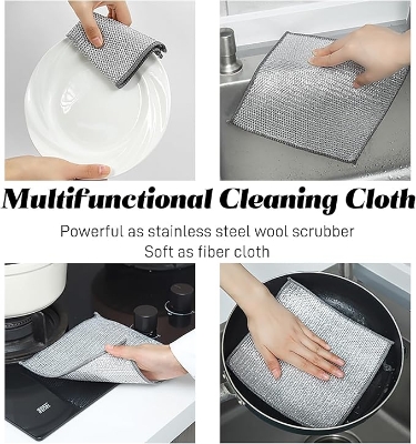 Picture of Multifunctional Non-Scratch Wire Dishcloth - Wire Mesh Knit Cleaning Cloth, Wire Dishwashing Rags, Washing for Dishes, Sinks, Counters, Stove Tops, Easy Rinsing, Machine Washable
