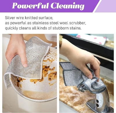 Picture of Multifunctional Non-Scratch Wire Dishcloth - Wire Mesh Knit Cleaning Cloth, Wire Dishwashing Rags, Washing for Dishes, Sinks, Counters, Stove Tops, Easy Rinsing, Machine Washable
