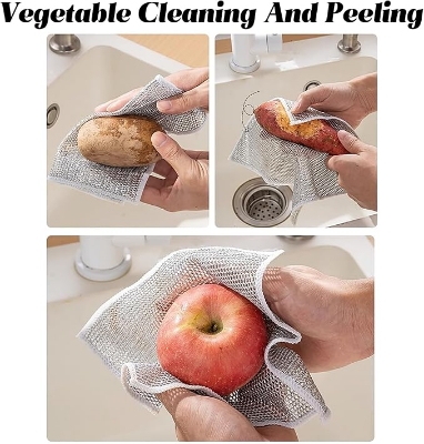 Picture of Multifunctional Non-Scratch Wire Dishcloth - Wire Mesh Knit Cleaning Cloth, Wire Dishwashing Rags, Washing for Dishes, Sinks, Counters, Stove Tops, Easy Rinsing, Machine Washable