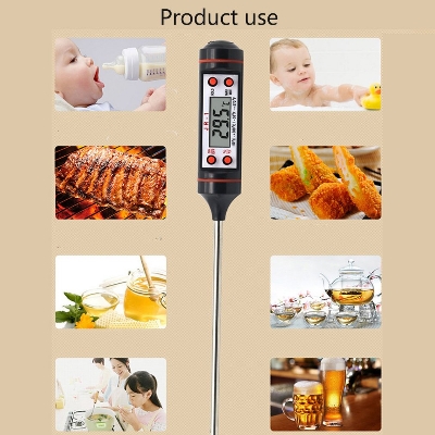 Picture of Stainless Steel Cooking Thermometers Temperature Test Pen -  Kitchen Instant Read Backlit Food Thermometer with Long Probe & LCD Screen for Grill, Meat, Candy, BBQ, Milk and Bath Water