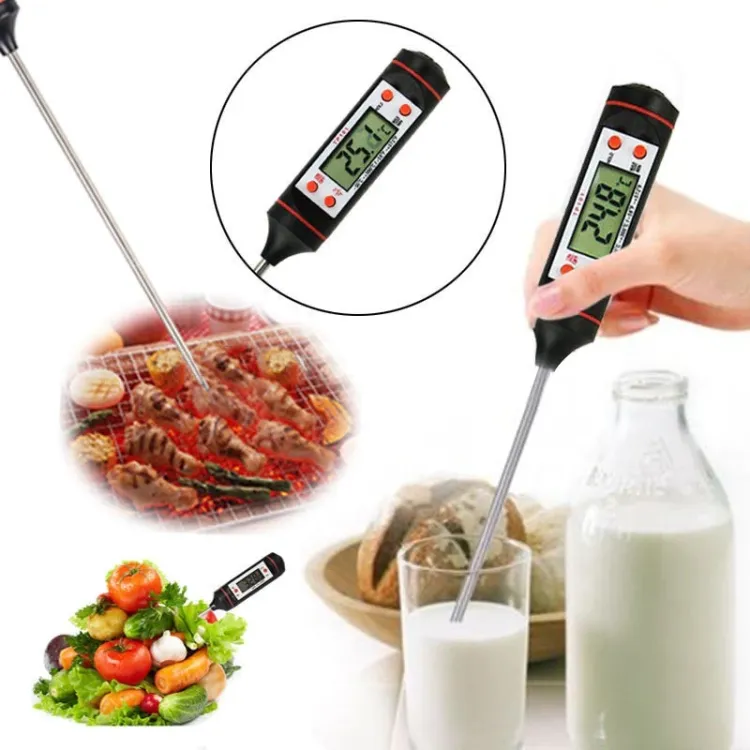 Picture of Stainless Steel Cooking Thermometers Temperature Test Pen -  Kitchen Instant Read Backlit Food Thermometer with Long Probe & LCD Screen for Grill, Meat, Candy, BBQ, Milk and Bath Water