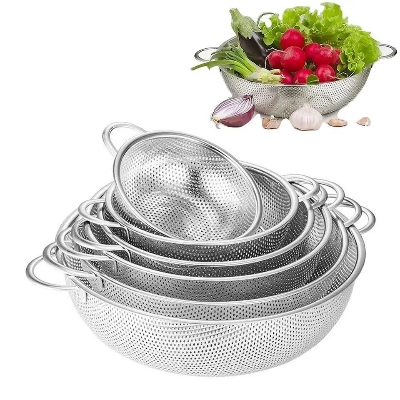 Picture of Stainless Steel Kitchen Sink Fine Mesh & Strong Handle Food Basket 6 Pcs set