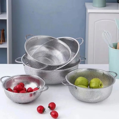 Picture of Stainless Steel Kitchen Sink Fine Mesh & Strong Handle Food Basket 6 Pcs set