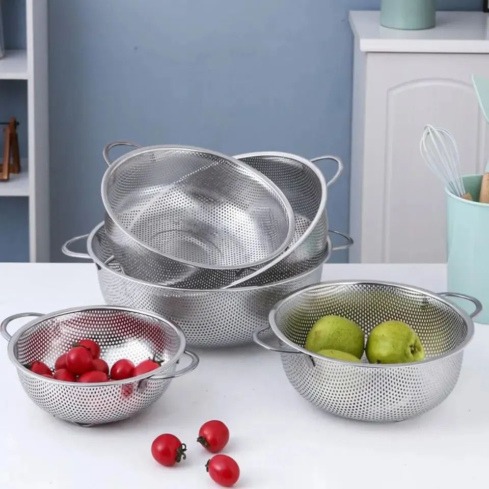 Picture of Stainless Steel Kitchen Sink Fine Mesh & Strong Handle Food Basket 6 Pcs set