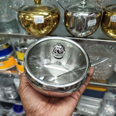 Picture of Stainless Steel Spice Jar Set with Glass Cover Spoon Organize Your Salt, Pepper, Sugar, and Spices in Stylistic Kitchen Storage, Salt pot