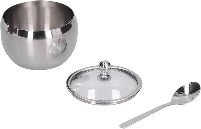 Picture of Stainless Steel Spice Jar Set with Glass Cover Spoon Organize Your Salt, Pepper, Sugar, and Spices in Stylistic Kitchen Storage, Salt pot