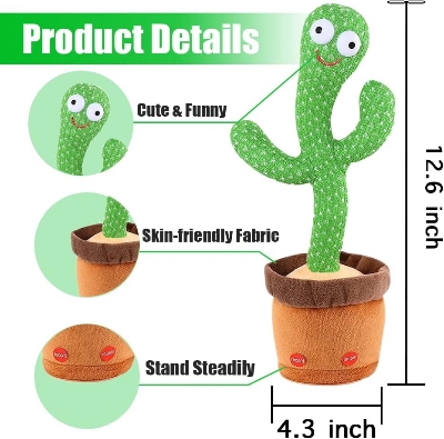 Picture of Dancing Cactus - Talking Cactus Stuffed Plush Toy Electronic Toy with Song Plush Cactus Potted Toy Early Education Toy For kids
