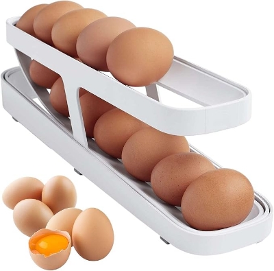 Picture of Egg Holder Storage - Egg Dispenser For Refrigerator - Egg Storage Basket With Rolling Holder - Kichen Countertop Organizer Fridge For 12-14 Eggs