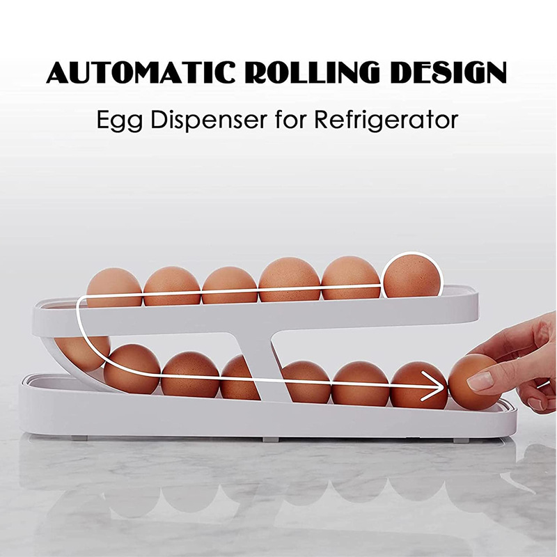 Picture of Egg Holder Storage - Egg Dispenser For Refrigerator - Egg Storage Basket With Rolling Holder - Kichen Countertop Organizer Fridge For 12-14 Eggs