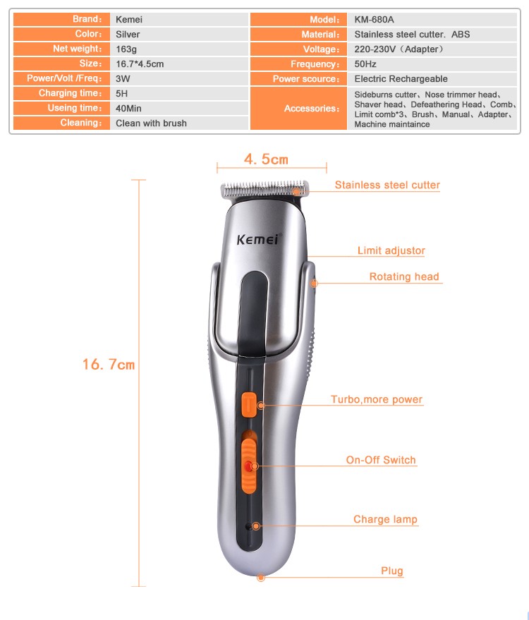 Picture of Kemei KM-680A 8 In 1 Gromming Kit Hair Clipper For Shaving, Chin, Nose, Ear And Full Body || Professional Personal Care Kit Hair Trimmer & Clippers & Shaver