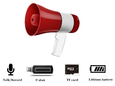 Picture of Hand Mike Speaker - Hand Mic, Handheld Megaphone with Recorder USB and Memory Card Input for Announcing; Talk; Record; Play; Siren; Music with Battery and Charger