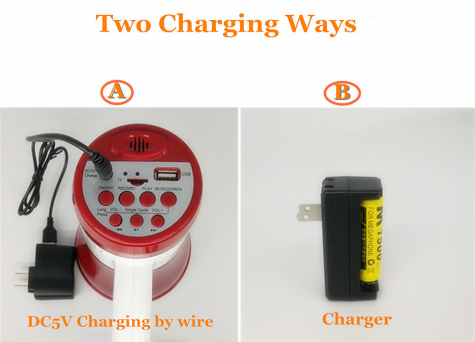 Picture of Hand Mike Speaker - Hand Mic, Handheld Megaphone with Recorder USB and Memory Card Input for Announcing; Talk; Record; Play; Siren; Music with Battery and Charger