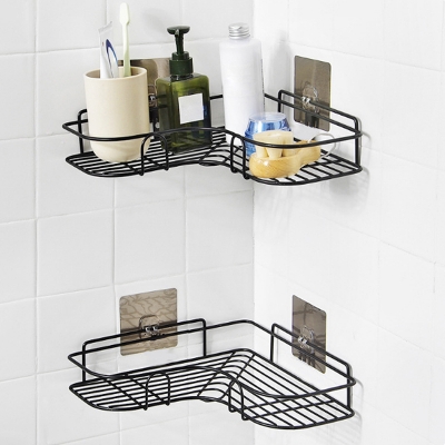 Picture of Wall Hanging Kitchen Storage Rack - Wrought Iron Storage Rack Corner Bathroom Storage Rack Bathroom Wall Hanging Kitchen Storage Rack Kitchen Perforation-Free Storage Rack