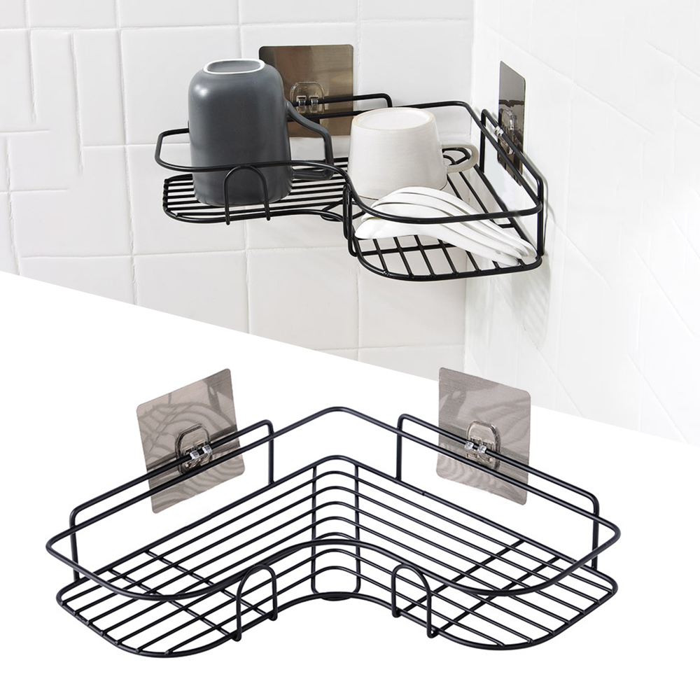 Picture of Wall Hanging Kitchen Storage Rack - Wrought Iron Storage Rack Corner Bathroom Storage Rack Bathroom Wall Hanging Kitchen Storage Rack Kitchen Perforation-Free Storage Rack