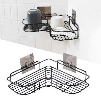 Picture of Wall Hanging Kitchen Storage Rack - Wrought Iron Storage Rack Corner Bathroom Storage Rack Bathroom Wall Hanging Kitchen Storage Rack Kitchen Perforation-Free Storage Rack