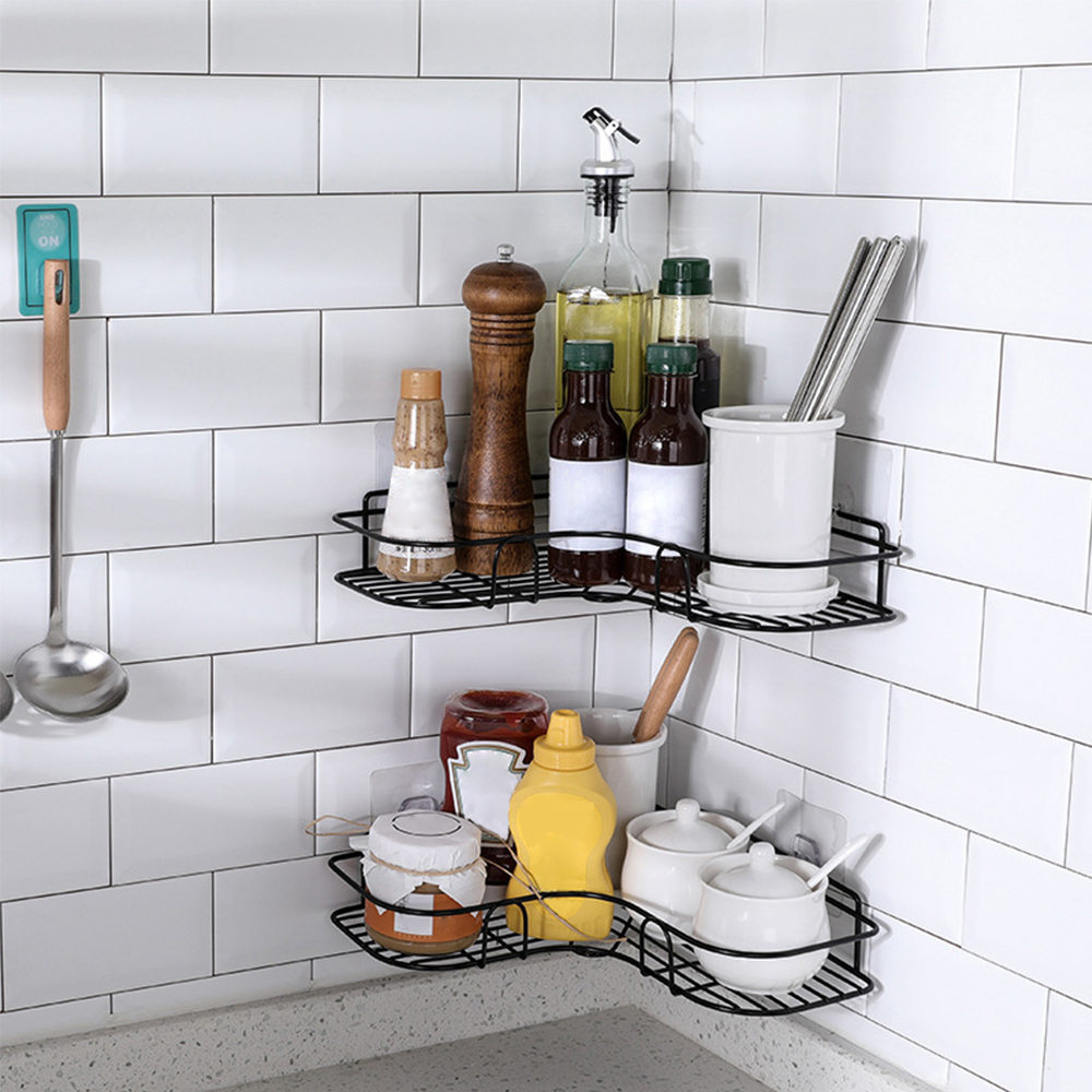 Picture of Wall Hanging Kitchen Storage Rack - Wrought Iron Storage Rack Corner Bathroom Storage Rack Bathroom Wall Hanging Kitchen Storage Rack Kitchen Perforation-Free Storage Rack