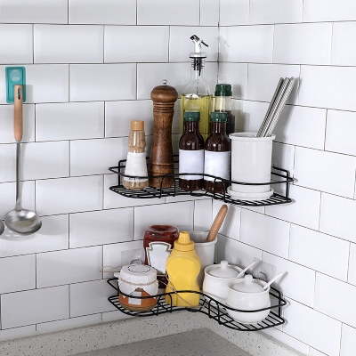 Picture of Wall Hanging Kitchen Storage Rack - Wrought Iron Storage Rack Corner Bathroom Storage Rack Bathroom Wall Hanging Kitchen Storage Rack Kitchen Perforation-Free Storage Rack