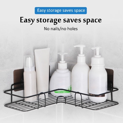 Picture of Wall Hanging Kitchen Storage Rack - Wrought Iron Storage Rack Corner Bathroom Storage Rack Bathroom Wall Hanging Kitchen Storage Rack Kitchen Perforation-Free Storage Rack