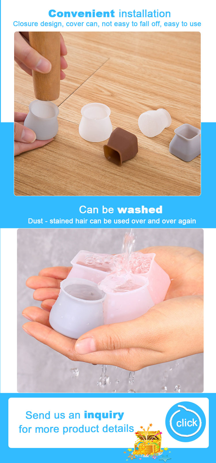 Picture of Chair Leg Protector - Non Slip Chair Feet Covers, Silicone Rubber For Legs Furniture Sofa, Chair, Table, Cabinet, Bed, Tea Table Leg Protectors, Silicone floor protector, Foot Cover