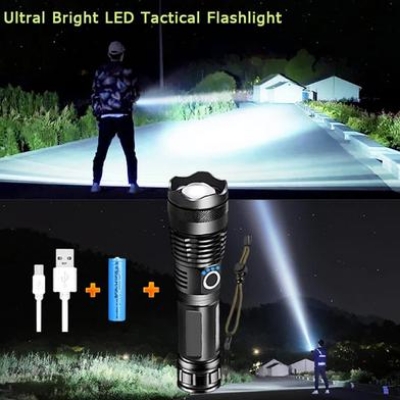 Picture of High Lumens LED XHP50 Tactical Flashlights with Rechargeable Battery Waterproof Zoomable Super Bright Torch Light
