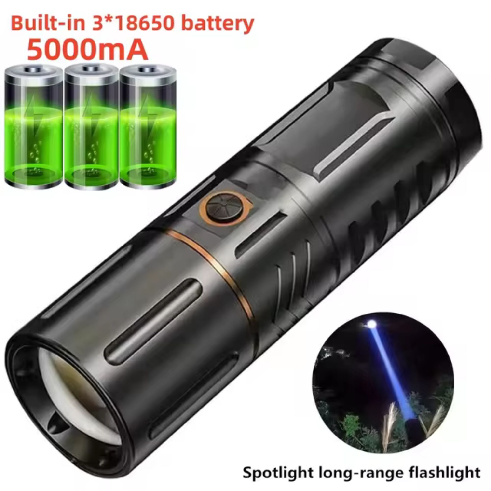 Picture of High Powered Multipurpose Flashlight - Whixant 2000 High Lumen Type-C USB Rechargeable Tactical Lantern, Super Bright LED Flashlight Waterproof Handheld Flashlight with 5 Modes for Camping Emergency Hiking
