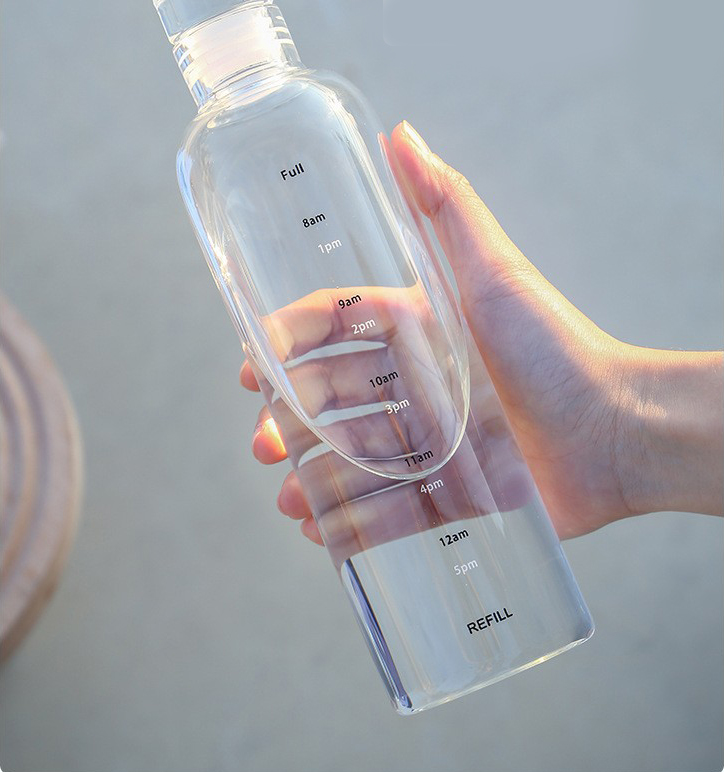 Picture of 500/750ml Large Capacity Glass Water Bottle with Time Marker Cover for Water Drink Transparent Milk Juice Cup Simple Cup Gift