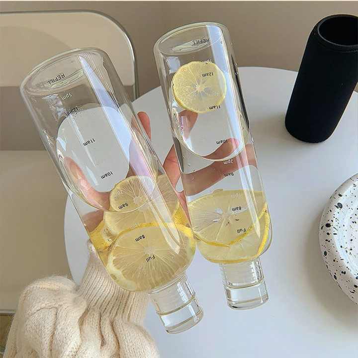Picture of 500/750ml Large Capacity Glass Water Bottle with Time Marker Cover for Water Drink Transparent Milk Juice Cup Simple Cup Gift