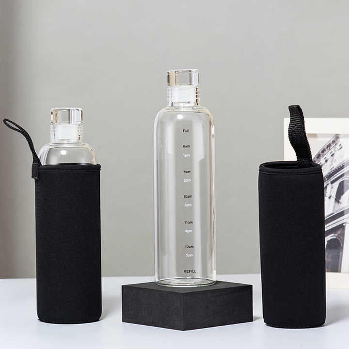 Picture of 500/750ml Large Capacity Glass Water Bottle with Time Marker Cover for Water Drink Transparent Milk Juice Cup Simple Cup Gift