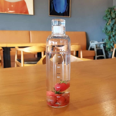 Picture of 500/750ml Large Capacity Glass Water Bottle with Time Marker Cover for Water Drink Transparent Milk Juice Cup Simple Cup Gift