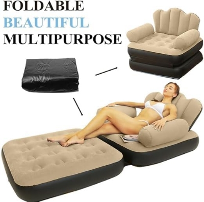 Picture of Multifunctional Camping Bed with free Electric Auto Pumper | Inflatable Sofa with L-Shaped Armrest | Outdoor Adult Lazy Sofa Inflatable Bed | Air Couch Flock -PVC Convenient Foldable Recliner Bed | Inflatable Chair