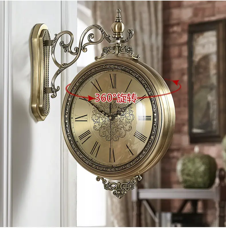 Picture of Luxury Double-Sided Decorative Wall Clock - A Classic Round Vintage-Style Handmade Wall Clock, Suitable for Living Room, Kitchen, and Office,  Gift Item